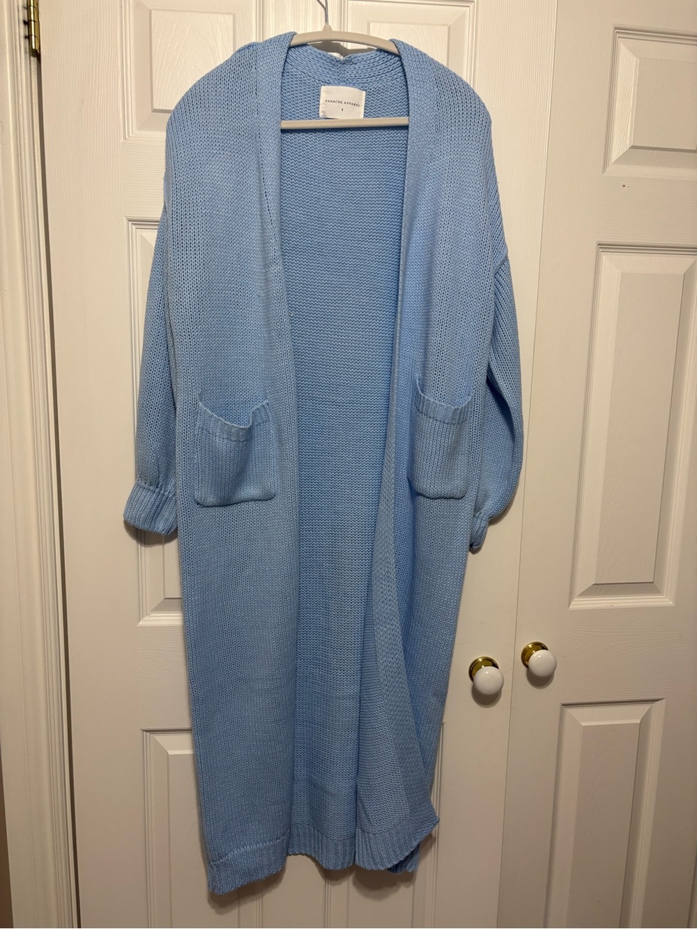 Panache Light Blue Long Open-Front Knit Cardigan